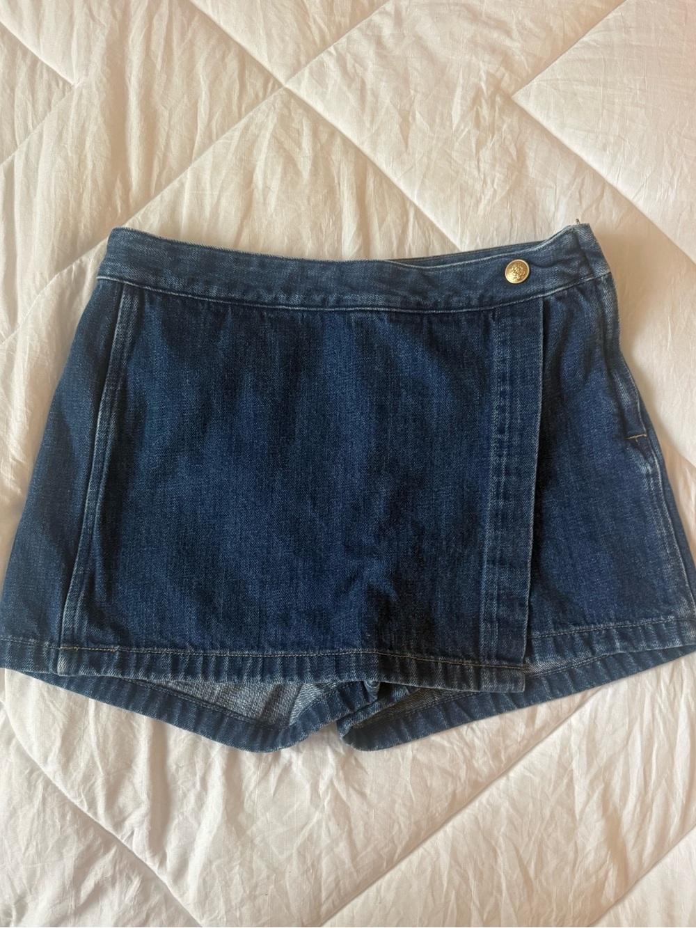 J. Crew Dark Blue Denim Skort with Wrap-Front and Button